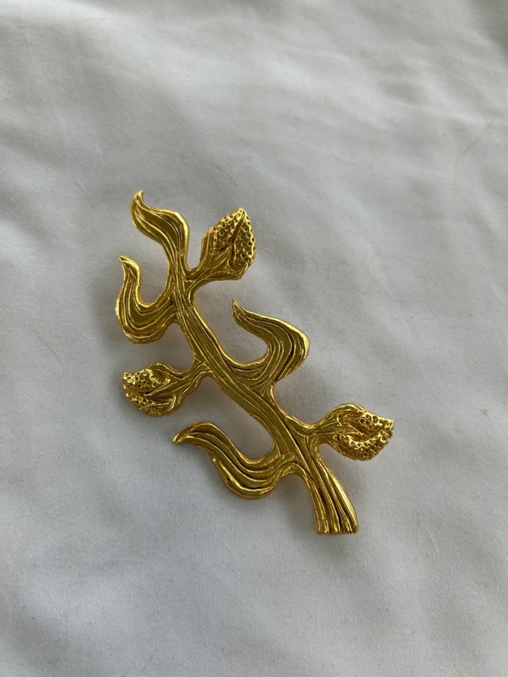 Vtg Matte Gold Abstract Botanical Branch Statement Brooch Pin 4"